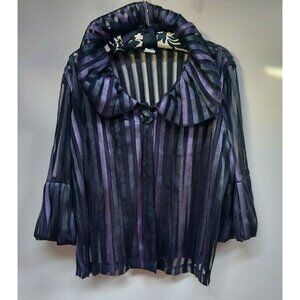 Sidestreet Boutique Womens Black Purple Stripes See-Through Jacket Large USA